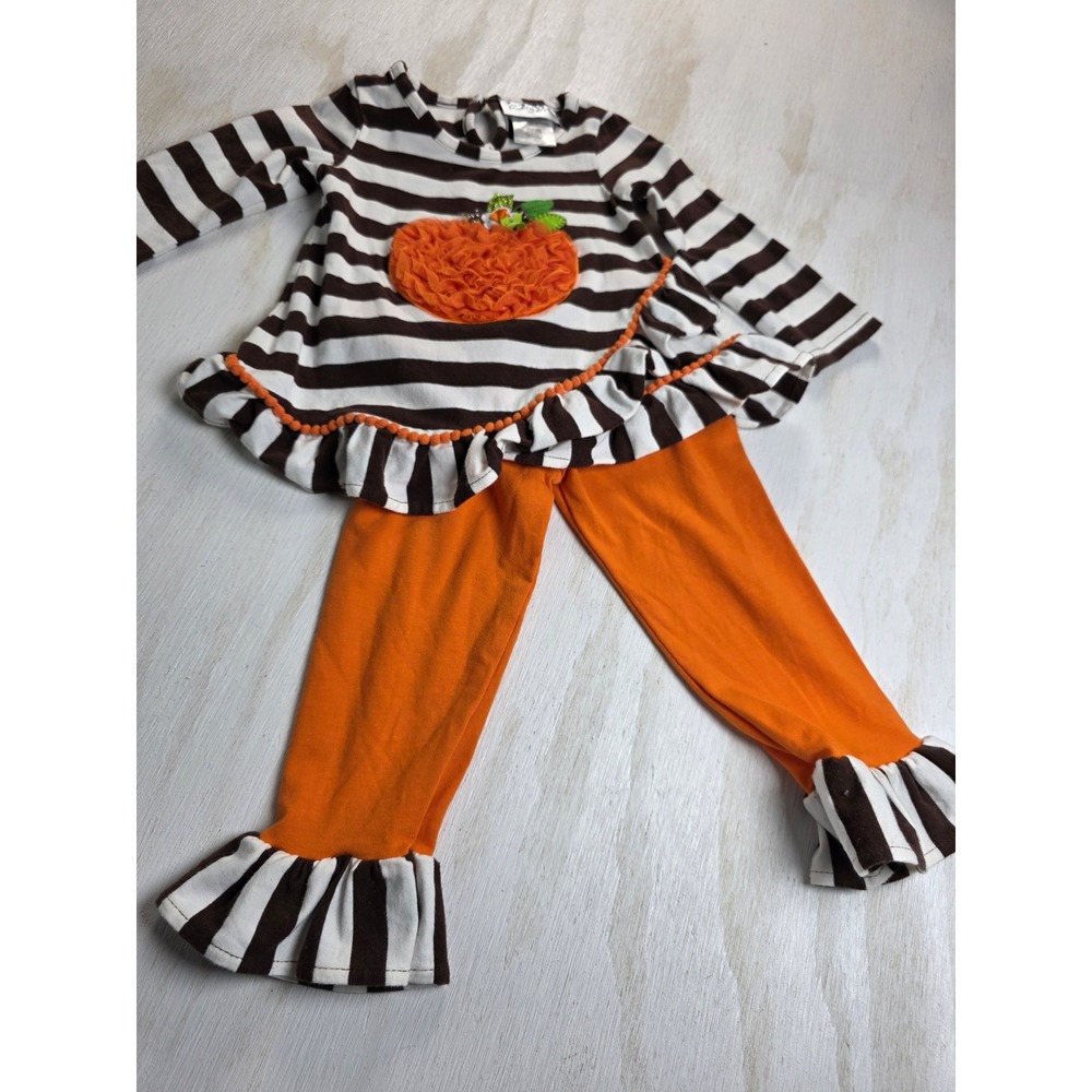 Emily Rose Infant 18M Pumpkin Stripe Ruffle Tunic Legging Set Fall Thanksgiving
